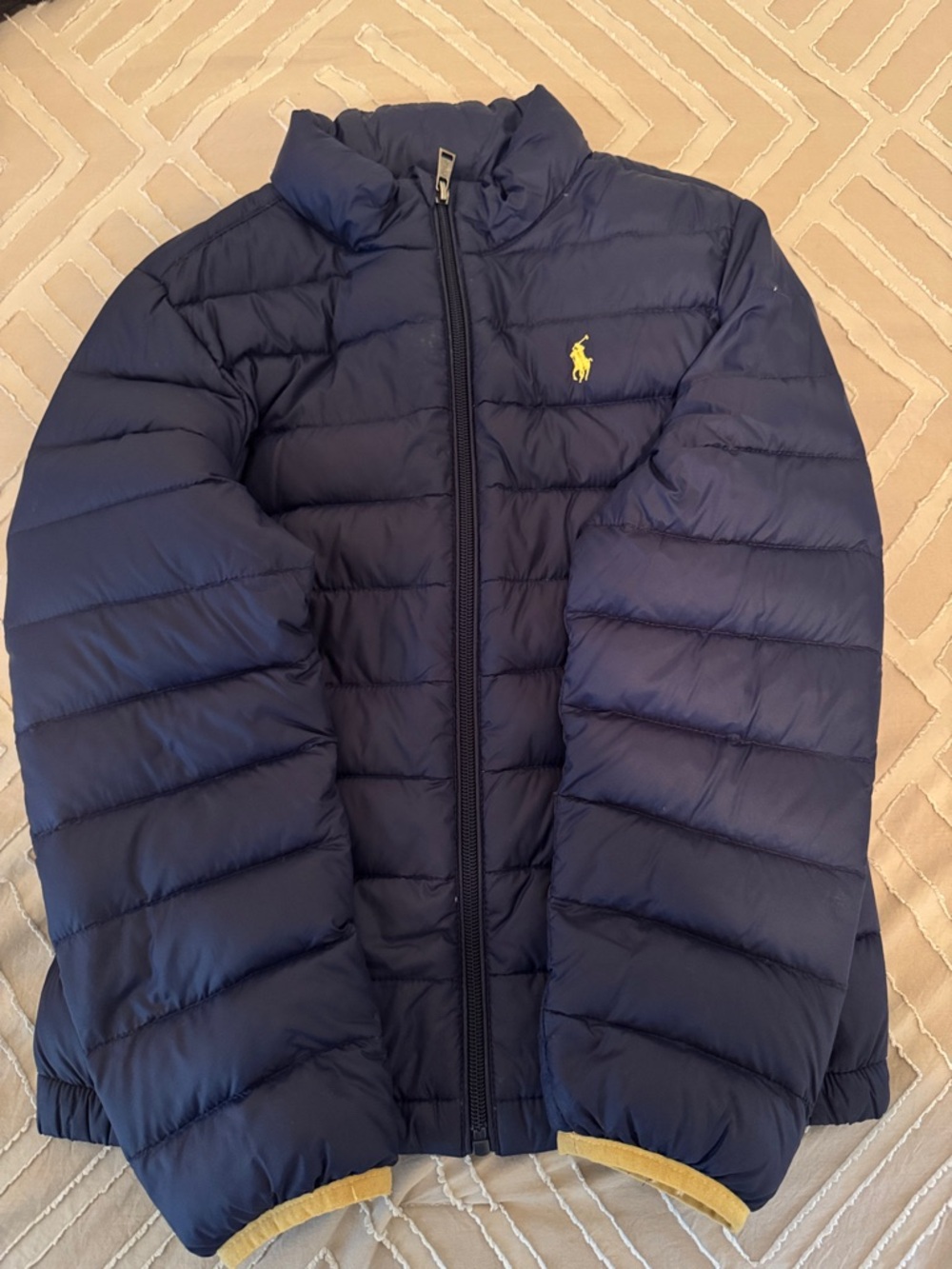 Polo by Ralph Lauren Navy Puffer Jacket with Yellow Logo